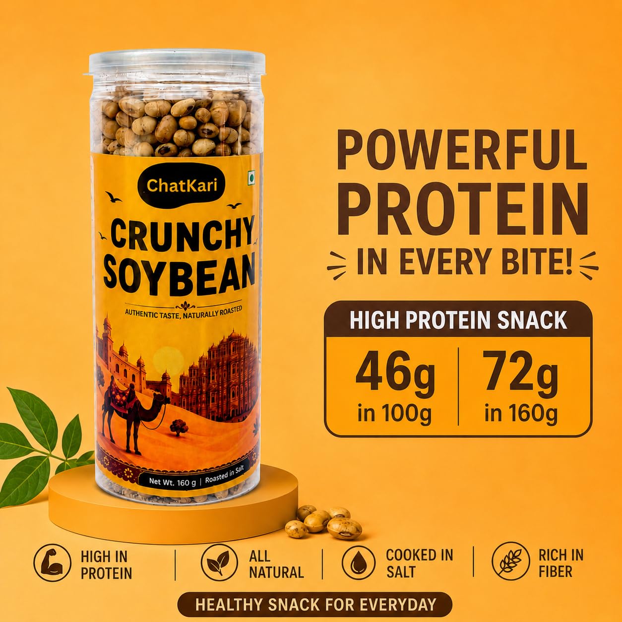 Chatkari Crunchy Roasted Soyabean, 160g Jar (Pack of 3)