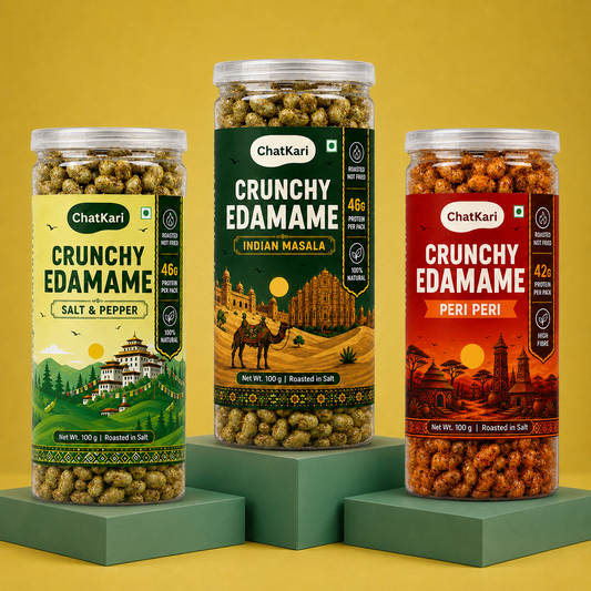 Roasted Edamame (Peri Peri, Indian Masala, Salt n Pepper) (3 packs - 100gm Each)