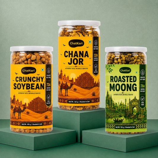 Chatkari Roasted Snack Combo – Soybean, Chana Jor & Moong(3 Packs)