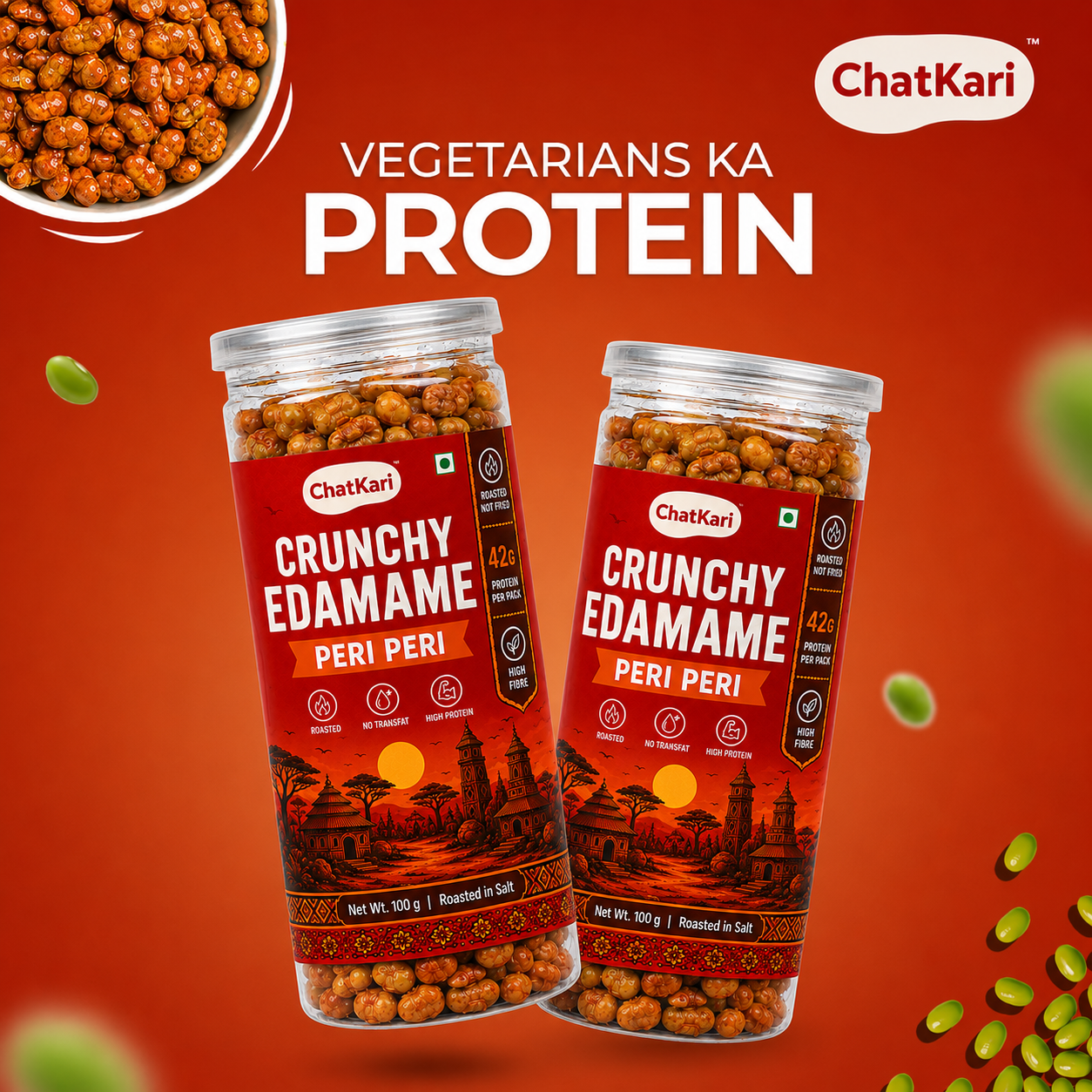Roasted Edamame Peri Peri Limon Flavour 100gm | 42gm Protein