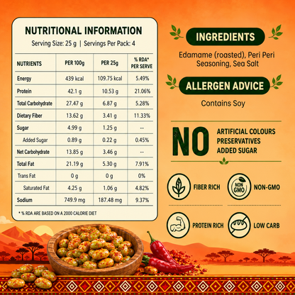 Roasted Edamame (Peri Peri, Indian Masala, Salt n Pepper) (3 packs - 100gm Each)