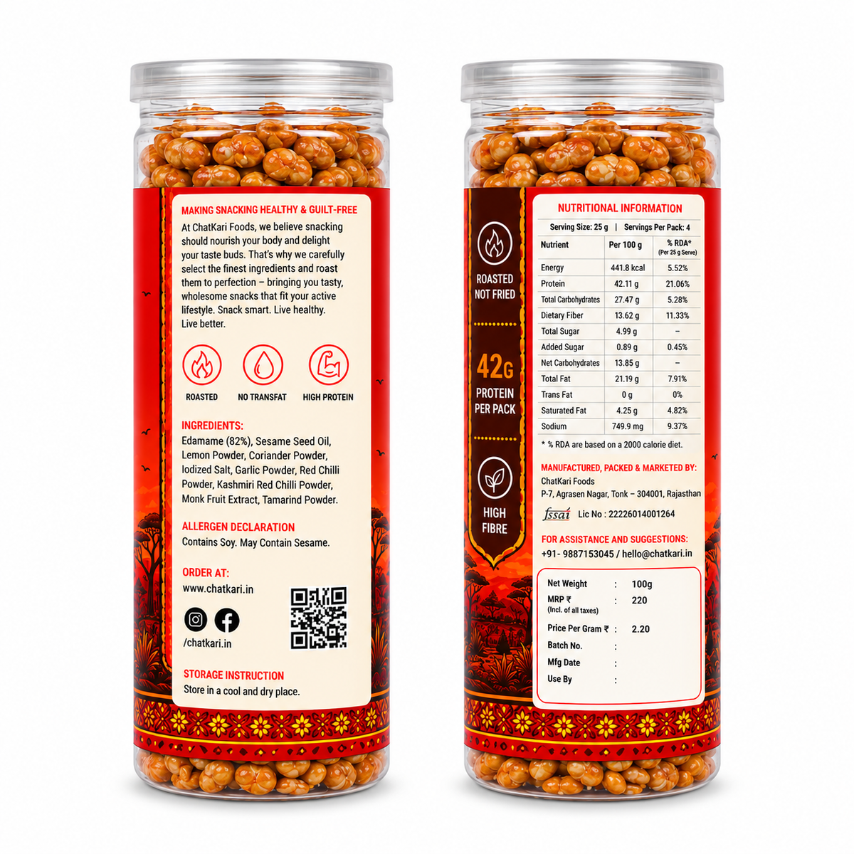 Roasted Edamame (Peri Peri, Indian Masala, Salt n Pepper) (3 packs - 100gm Each)