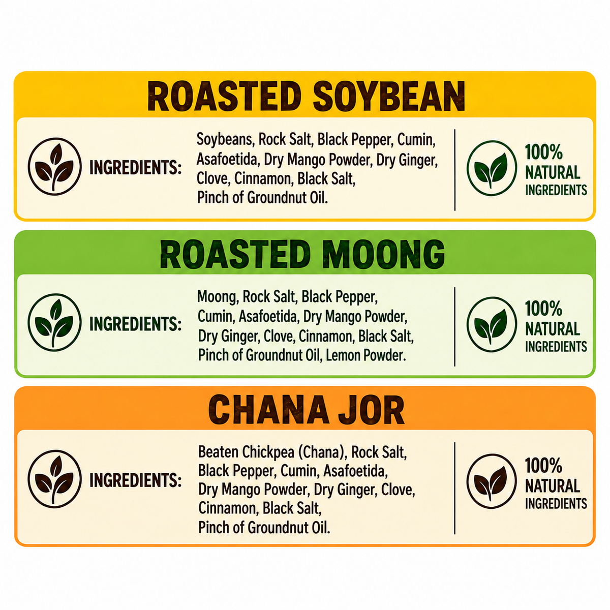 Chatkari Roasted Snack Combo – Soybean, Chana Jor & Moong(3 Packs)